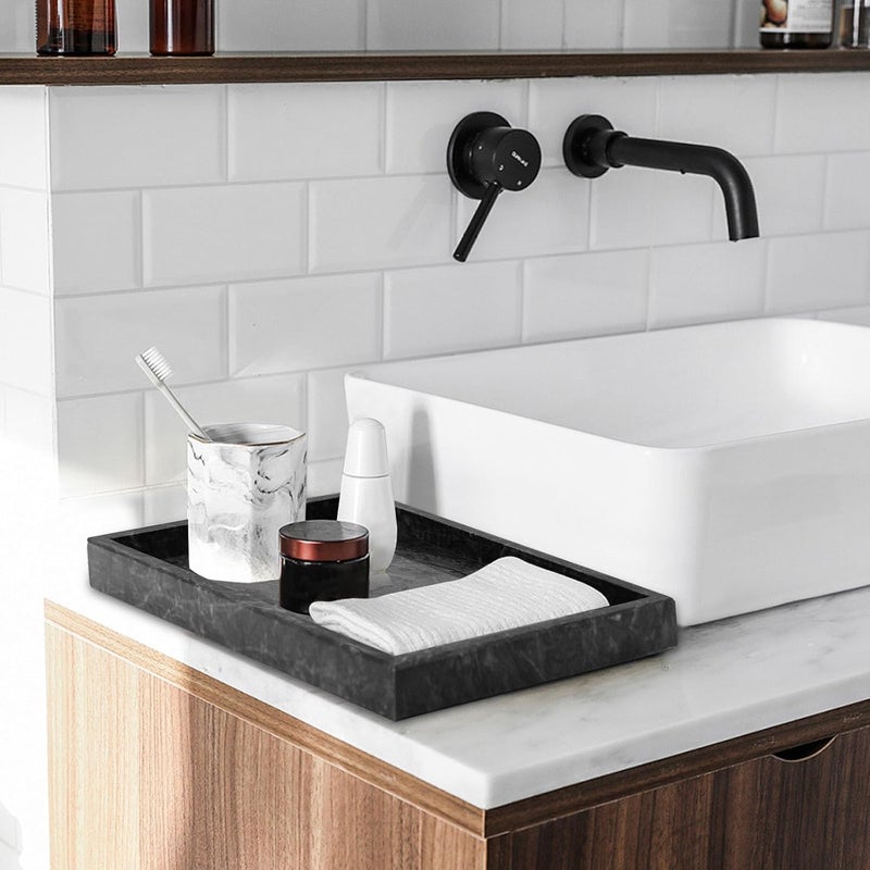 MULWR Marble Bathroom Tray,Pure Natural Vanity Tray,Marble Trays for Kitchen Counter Non-Ceramic/Non-Resin,Stone Tray 12 x 8 inch (Black) ﻿ - Image 4